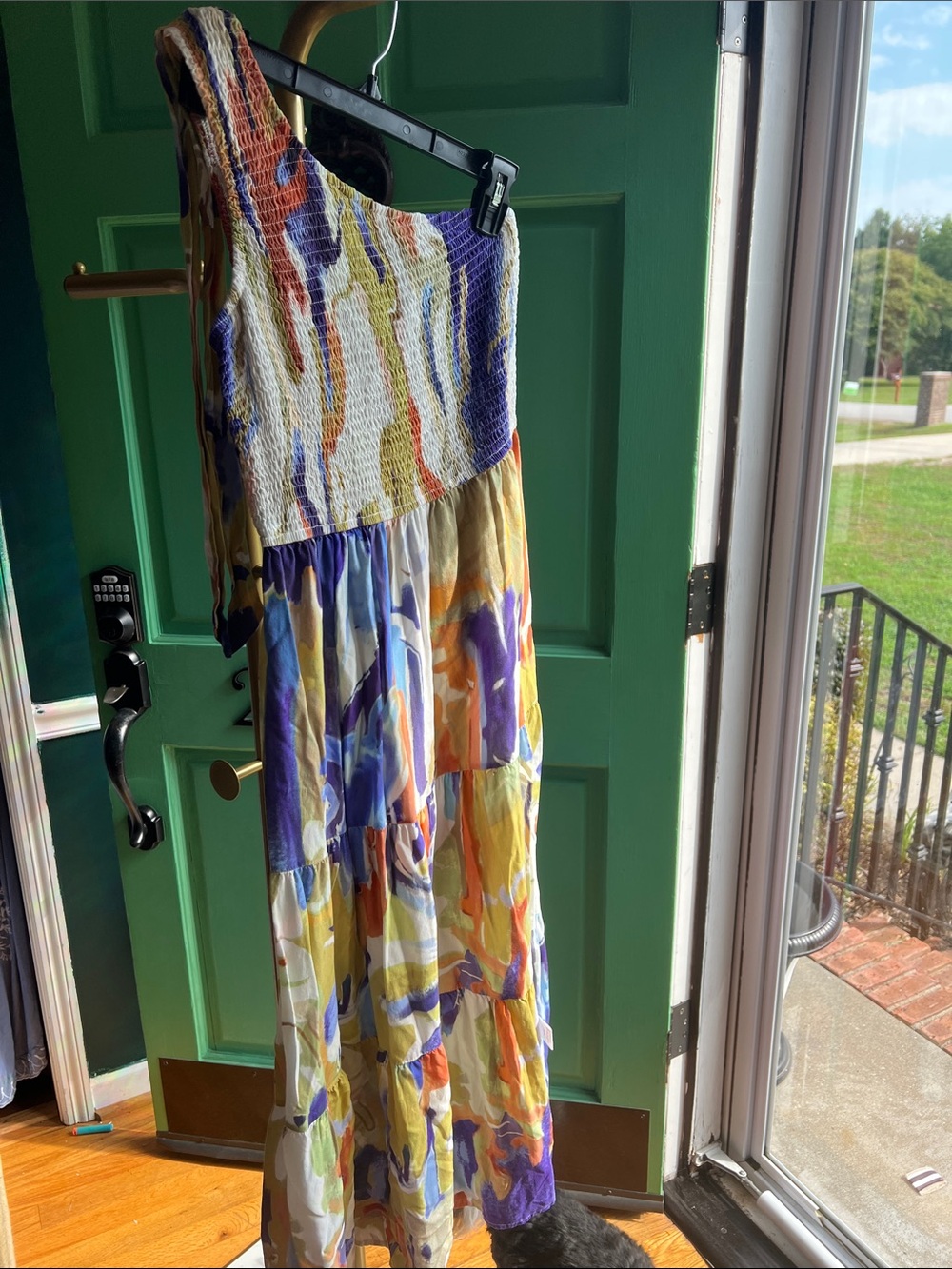 MEROKEETY colorful one shoulder maxi w/ front slit- size Medium